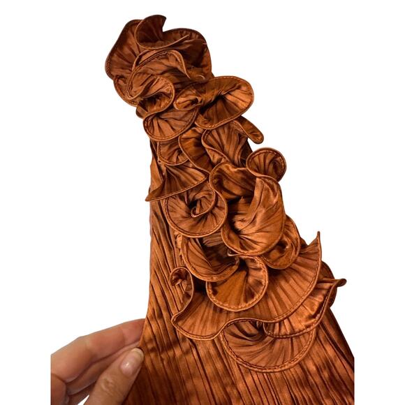 AMUR Aviva Rosette One Shoulder Pleated Gown Copper Size 2 - Picture 7 of 16